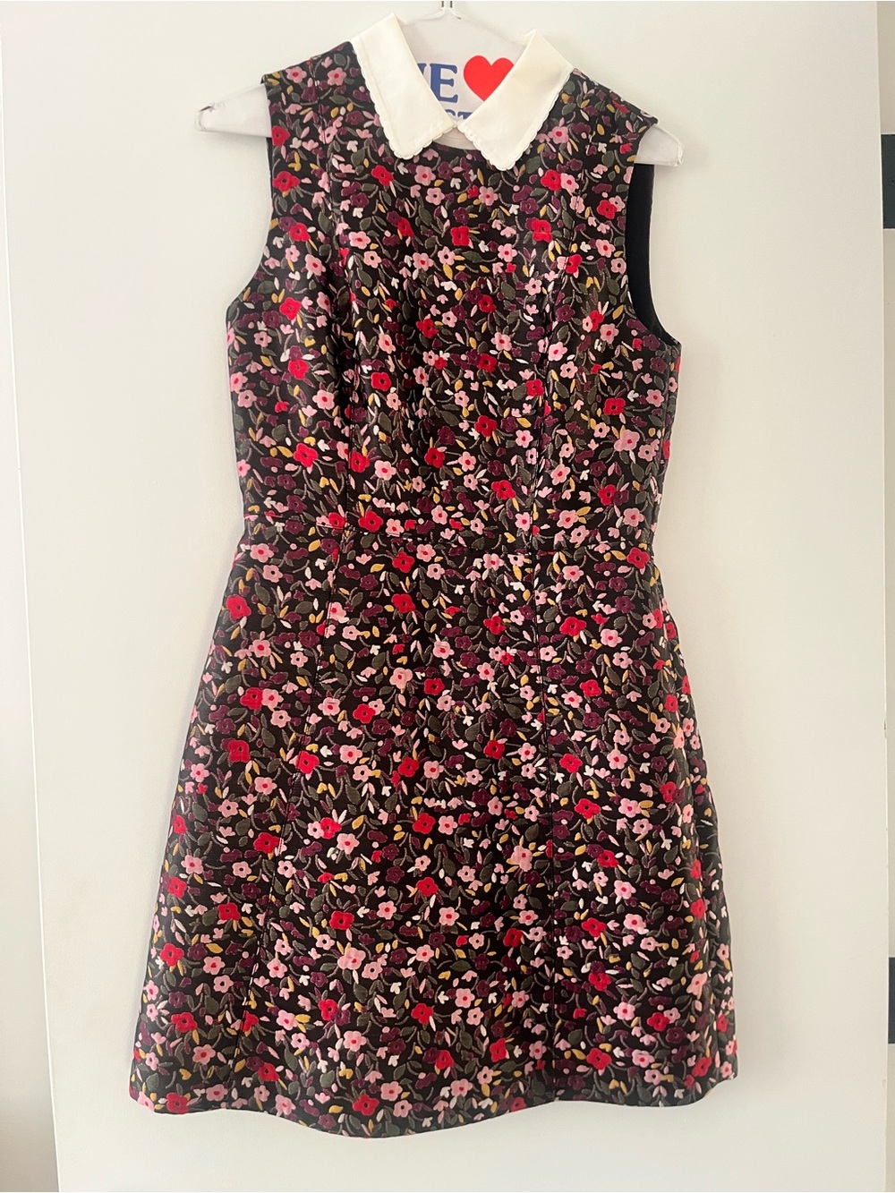 Kate Spade Jacquard A-Line Dress with White Peter Pan Collar - Pink & Red Floral